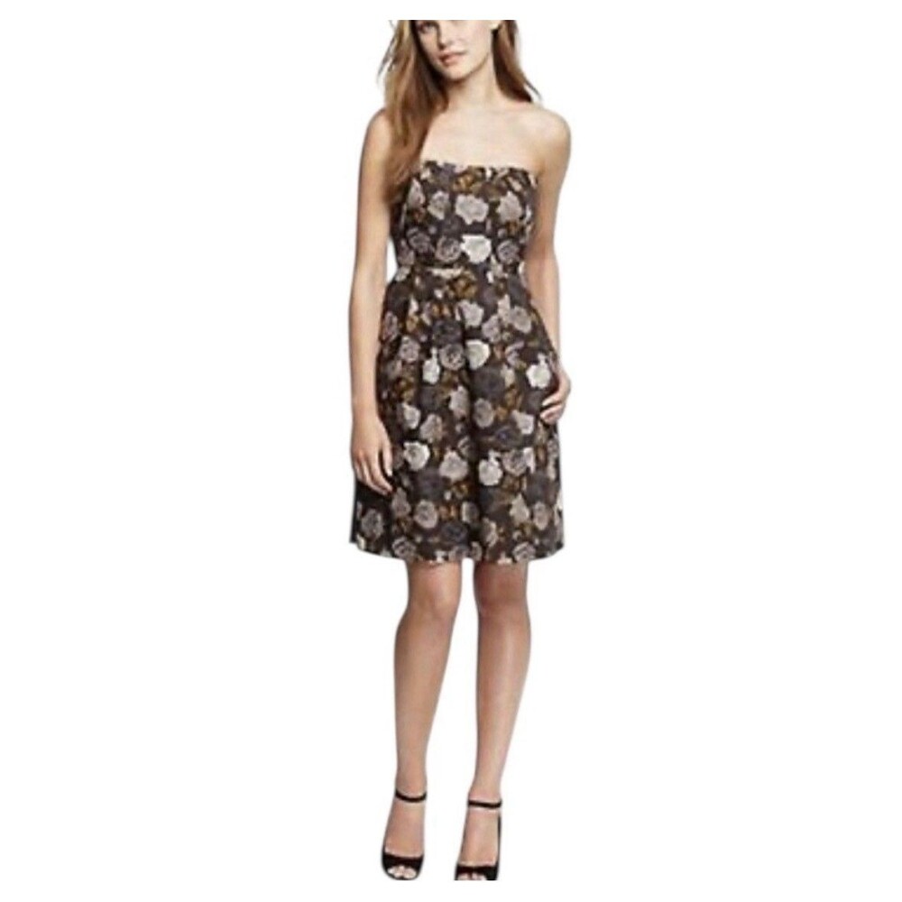 J Crew Gray Gold Floral Print Marielle Strapless Mini Cocktail Dress Size 6